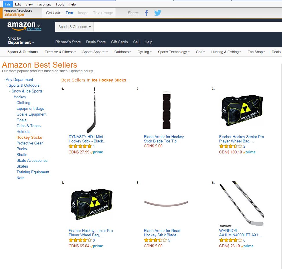 Blade Armor Street Hockey & Toe Tip Products Reach Top Ten in Amazon Sales ! (Hockey Stick Category)